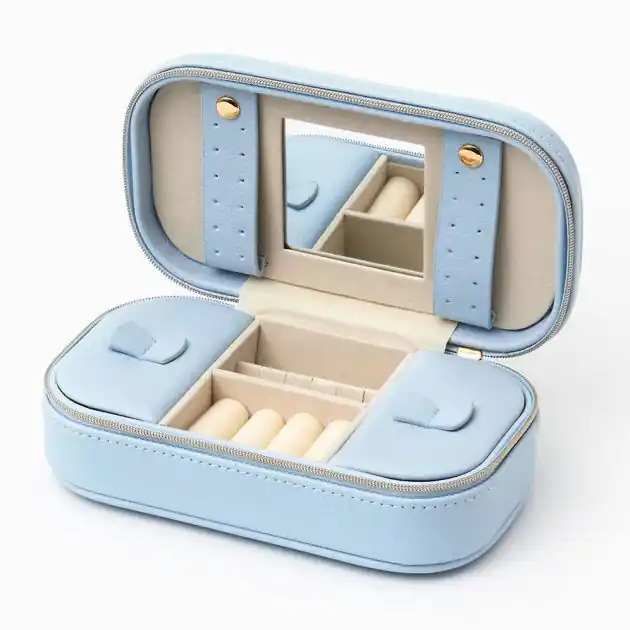 Light Blue Vegan Leather Jewelry Box Certified