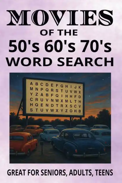 Factory Price MOVIES OF THE 50's, 60's and 70's WORD SEARCH: Movie themed word search book - 6x9 in, 55 puzzles with answers - easy to read - Great for anxiety relief and leisure ti
